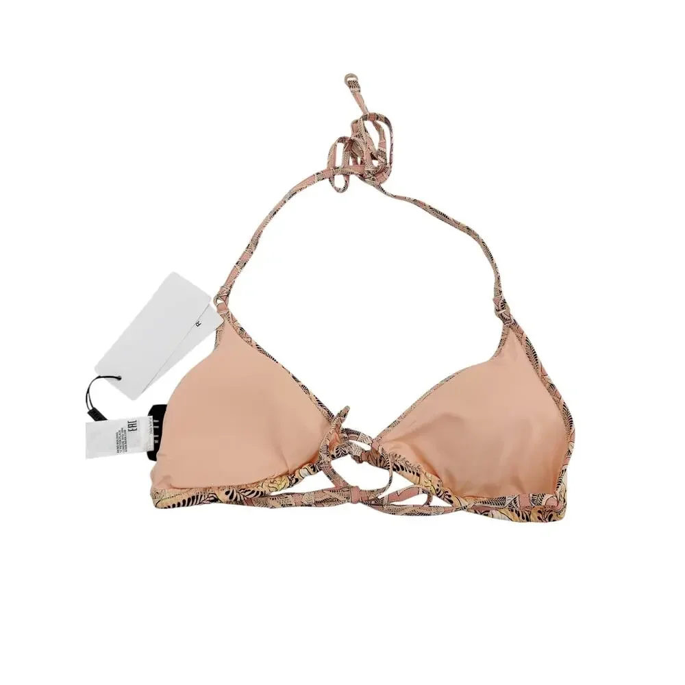 REISS Peonie Printed Triangle Bikini Top Size 2 NEW $85 White Orange Swimsuit
